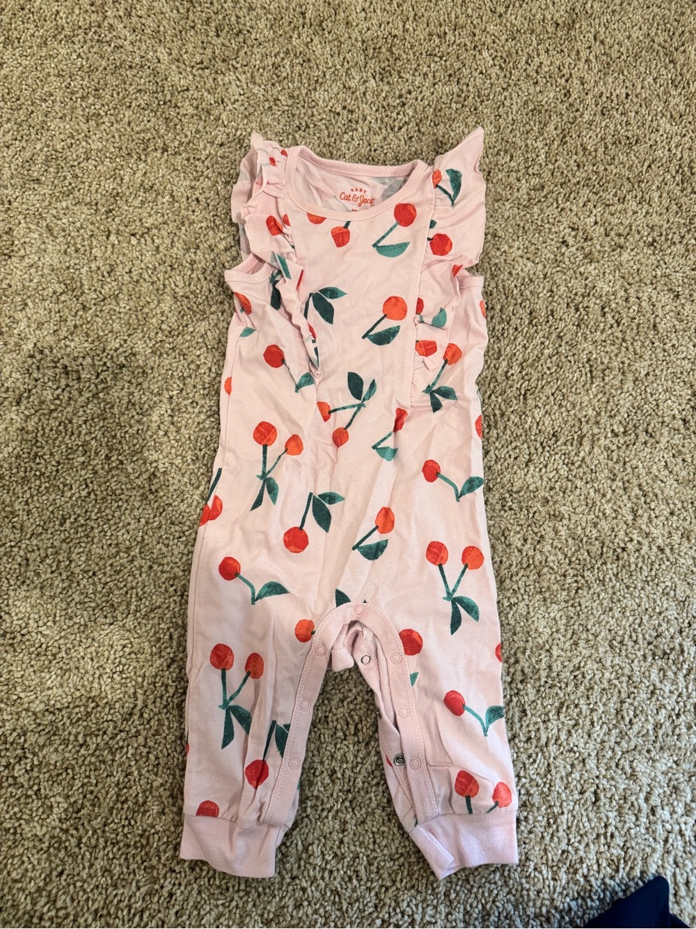 Cat and Jack Pink Romper with Cherry Print and Ruffle Shoulders